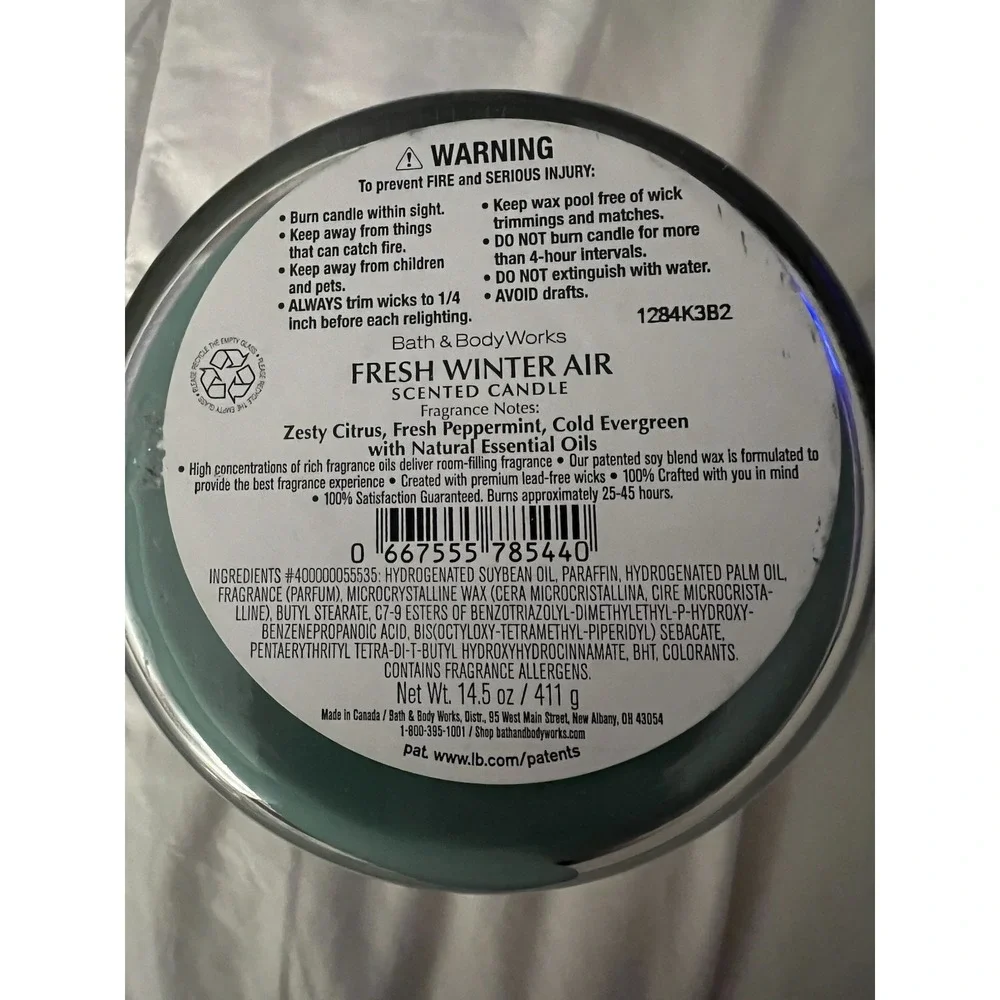 Bath & Body Works FRESH WINTER AIR Give Thanks Large‎ Scented 3 Wick Candle 14.5